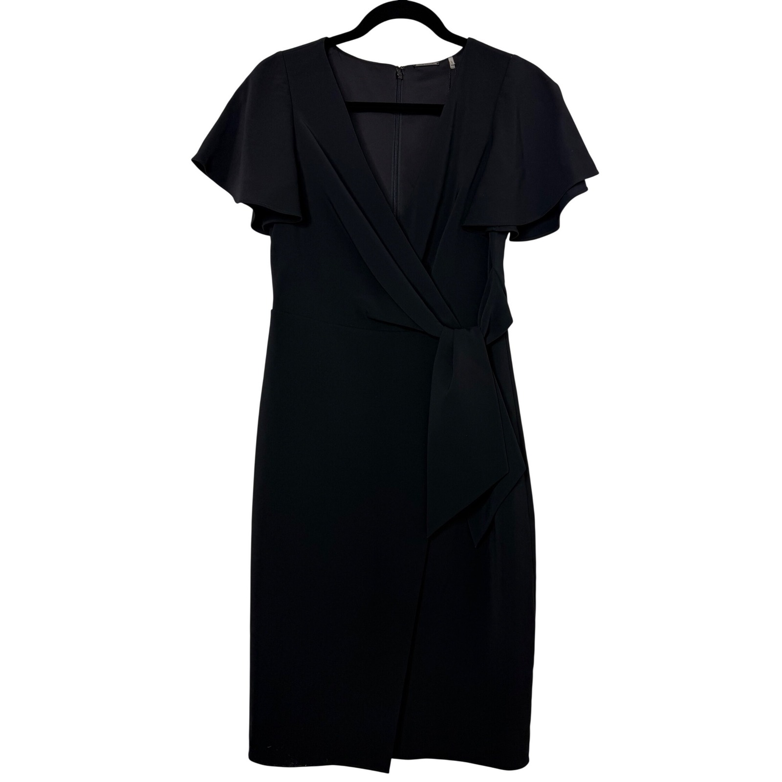 Elie Tahari Collection Black Mock Wrap Flutter Sleeve Dress Us 6 E2033624